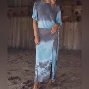 Free People Alyssa blue gray tie-dye wrap style dress with side ring detail L
